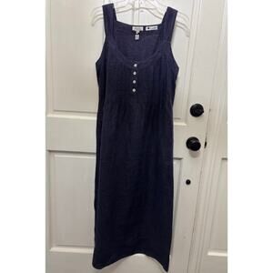 Malvin I Love Linen Sleeveless Dress Womens Medium Navy Blue Button Front Midi